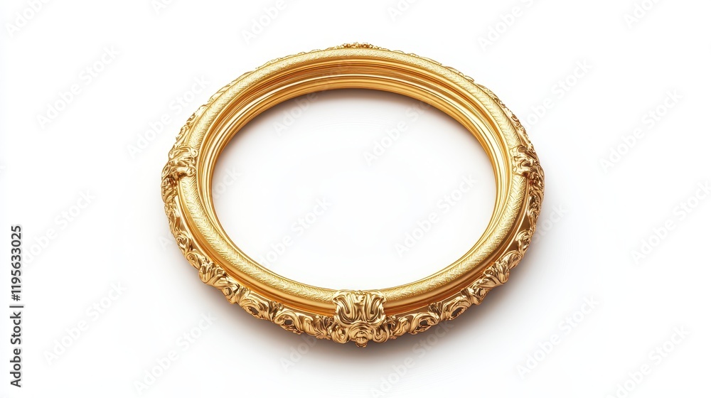 Ornate circular gold frame with intricate detailing on white background