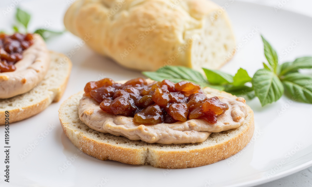 Chicken Liver Pâté with Red Onion Marmalade on Baguette Slices Chicken Liver Pâté with Red Onion Marmalade on Baguette Slices