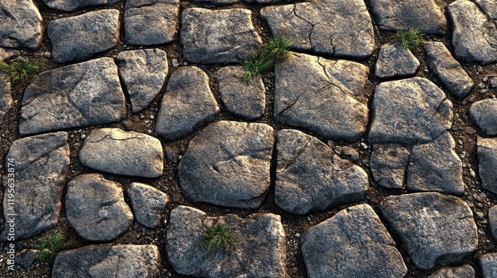 Ancient stone pathway with grass growing between rocks Ancient stone pathway with grass growing between rocks