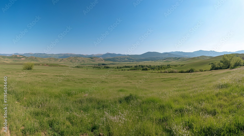 Panoramic Countryside with Rolling Green Hills and Bright Sunny Fields in a Tranquil Rural Landscape
Panoramic Countryside with Rolling Green Hills and Bright Sunny Fields in a Tranquil Rural Landscape