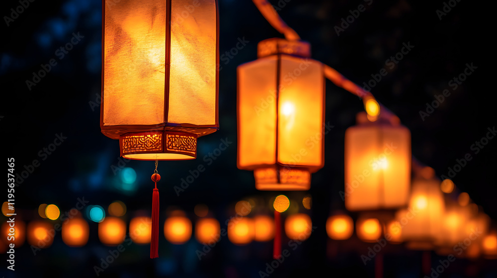An Enchanting Lantern Display Lighting Up the Night: Experience the Beauty of the Chinese Lantern Festival in a Dark Park Setting An Enchanting Lantern Display Lighting Up the Night: Experience the Beauty of the Chinese Lantern Festival in a Dark Park Setting