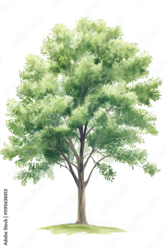 Fototapeta premium A Majestic Watercolor Painting of an Elm Tree in Full Glory