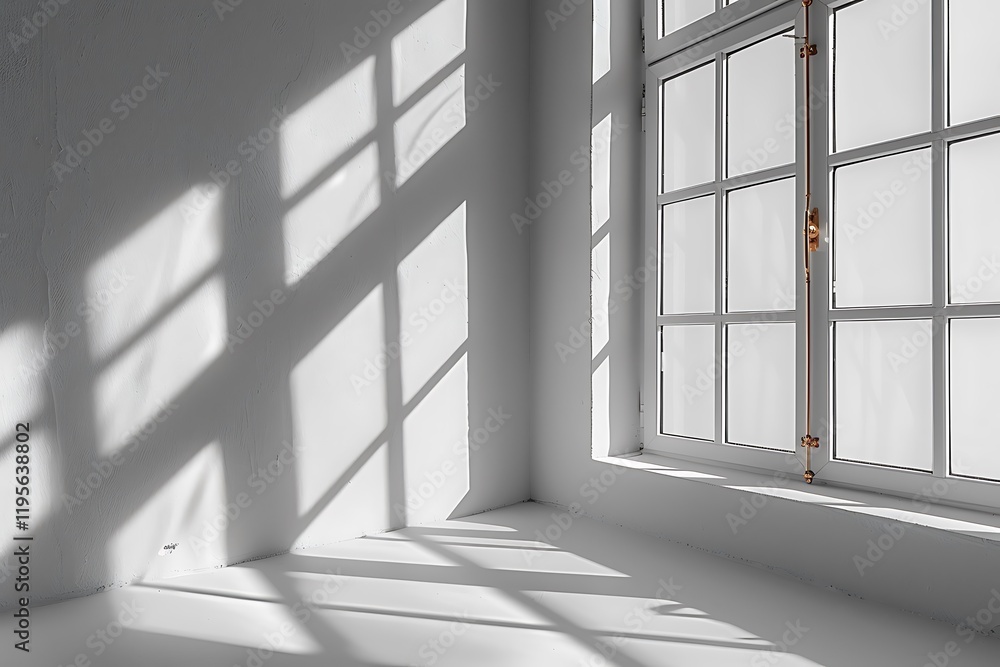 Obraz premium Window Natural Shadow Overlay Effect on White Background