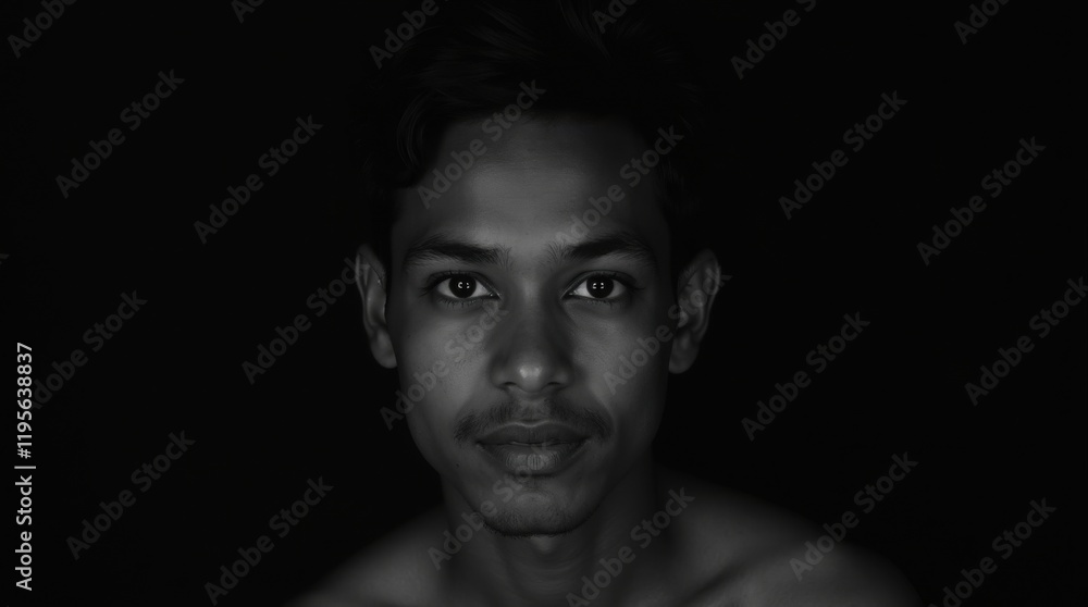 Naklejka premium Intense High-Contrast Black and White Headshot