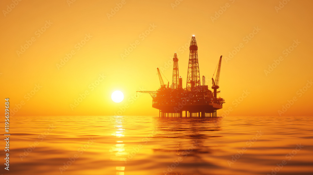 Bright Sunny Day at an Offshore Oil Platform in the Ocean During Sunset Bright Sunny Day at an Offshore Oil Platform in the Ocean During Sunset