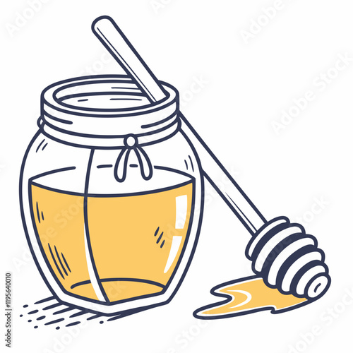 Flat design of a jar of honey with a dipper