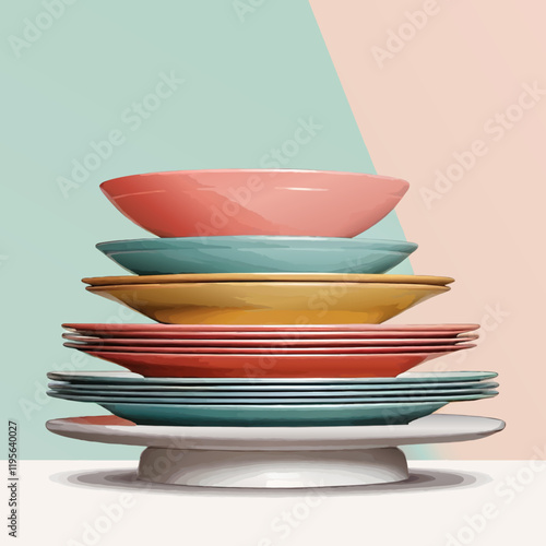 stack of plates and bowls vector illustration