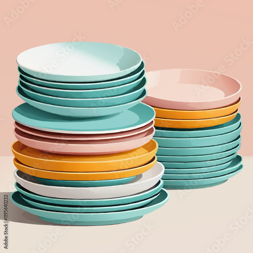 stack of colorful plates vector illustration