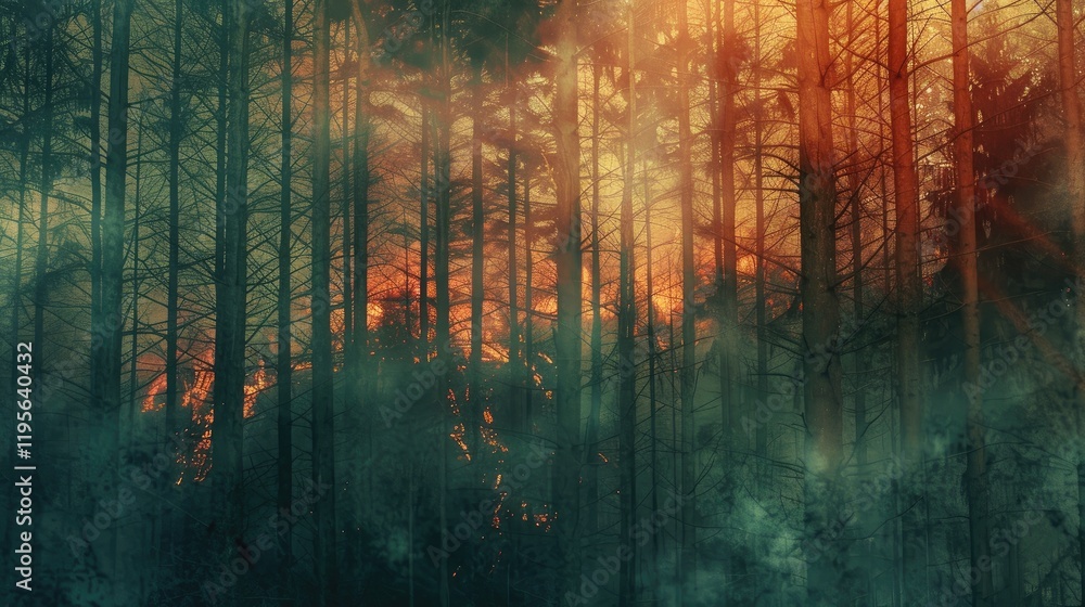 A forest fire is raging in the pine and spruce forests A forest fire is raging in the pine and spruce forests