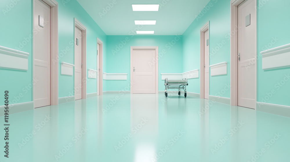 Modern Hospital Corridor With Clean Design and Vibrant Colors in a Healthcare Setting Modern Hospital Corridor With Clean Design and Vibrant Colors in a Healthcare Setting