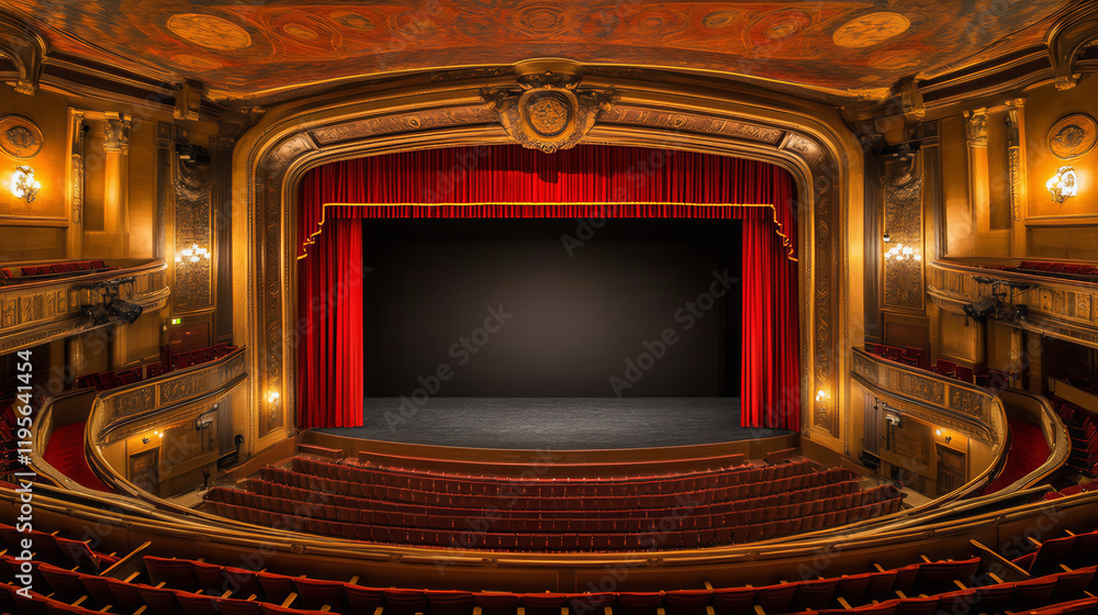 Obraz premium Stage with red curtains. Cinema theater stage with curtains. Stage with curtains and spotlight. Interior of a theater. Empty cinema hall.