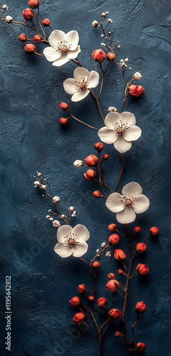 Dried white flowers on a dark background.  Flat photo.