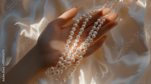 Hand holding fashion pearl bead chain photo