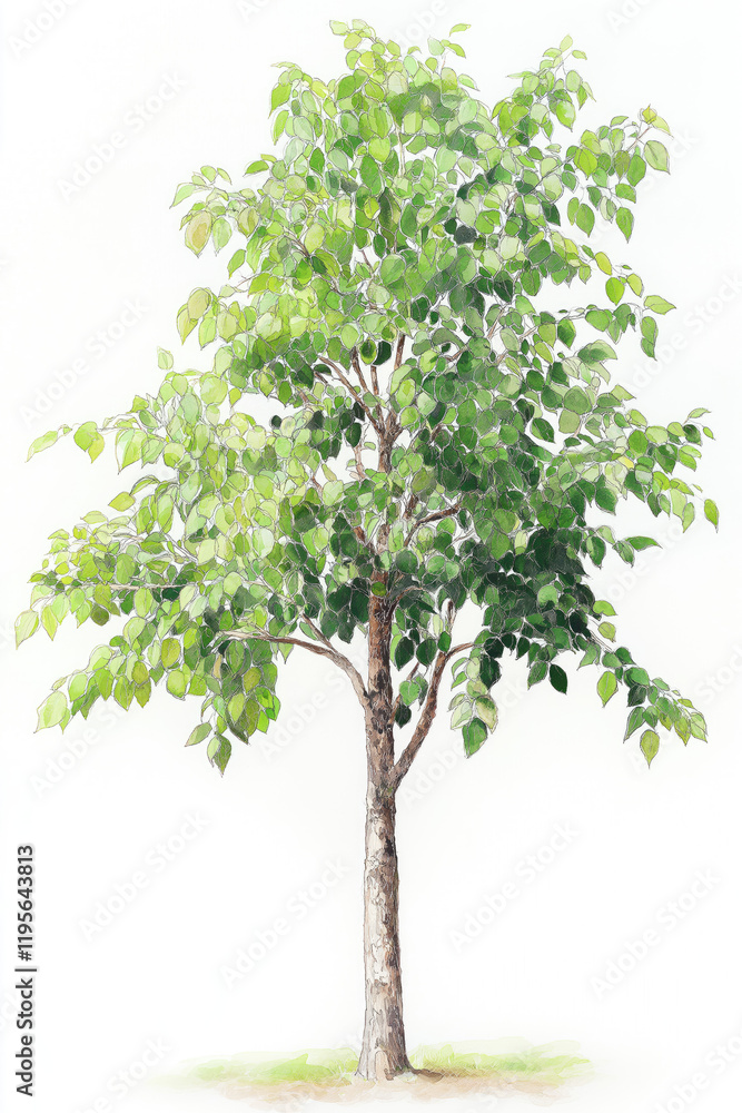 A Detailed Watercolor Painting of a Walnut Tree with Rich Textures A Detailed Watercolor Painting of a Walnut Tree with Rich Textures