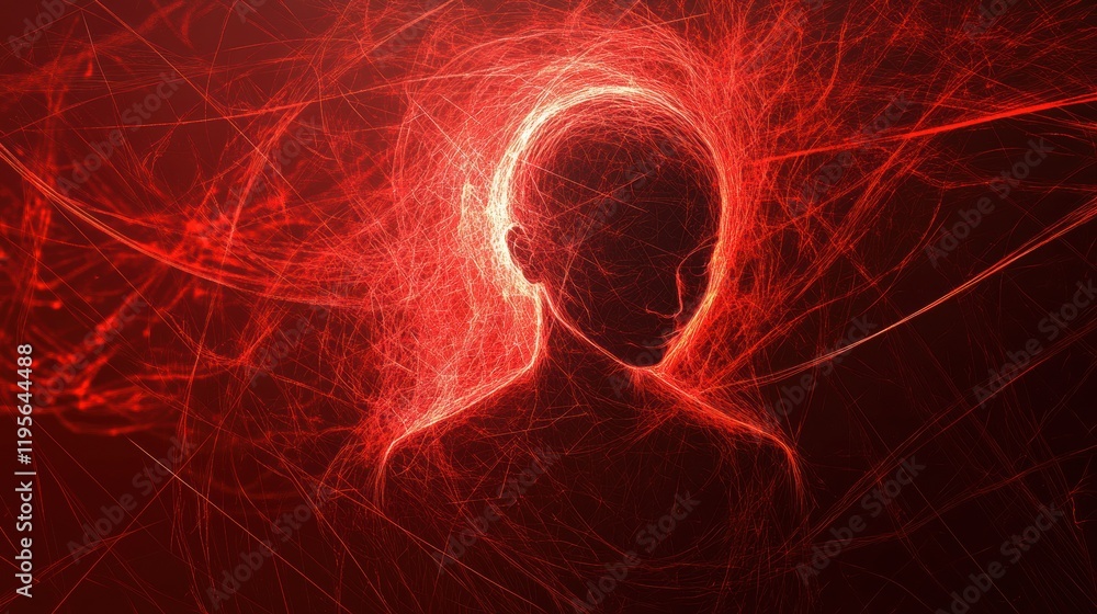 Obraz premium Person surrounded by swirling lines and abstract shapes in an artistic representation of thought and emotion. Generative AI