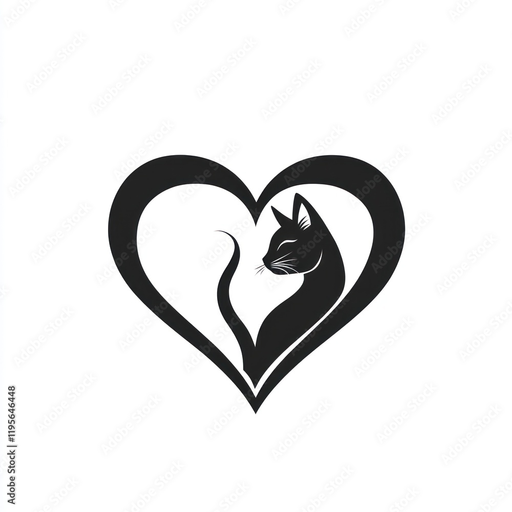 Black cat silhouette in heart shape graphic design Black cat silhouette in heart shape graphic design