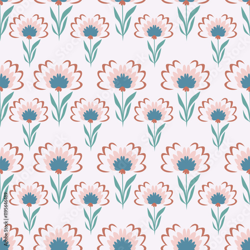 Floral pattern. Seamless background with different kinds of fabulous flowers, herbs, leaves on dark background. Beautiful Botanical texture, fashion print in orange, red, green colors. Vector.