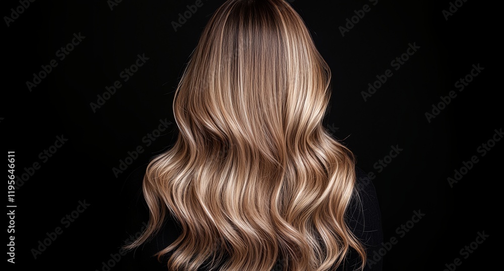 Fototapeta premium A woman with long blonde hair is shown in a black background