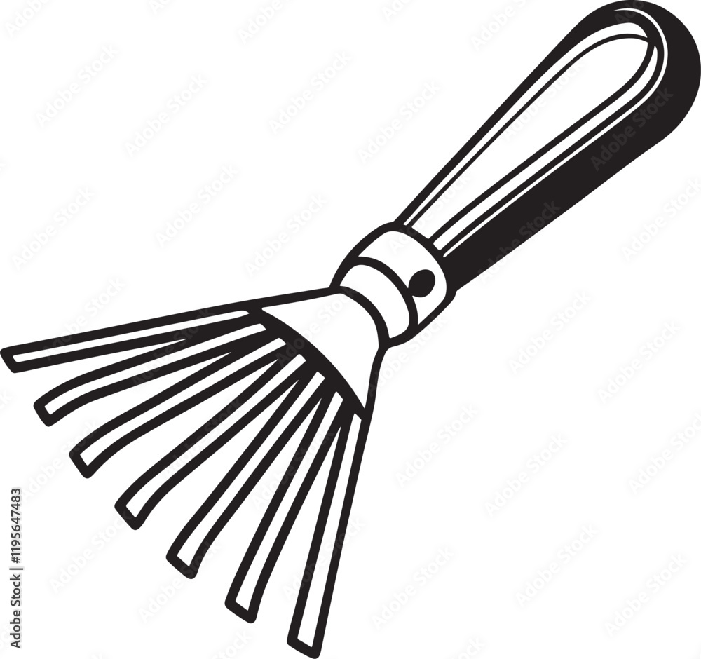 Hand rake Rustic Tool for Gardening, Silhouette vector art illustration with a white background Hand rake Rustic Tool for Gardening, Silhouette vector art illustration with a white background