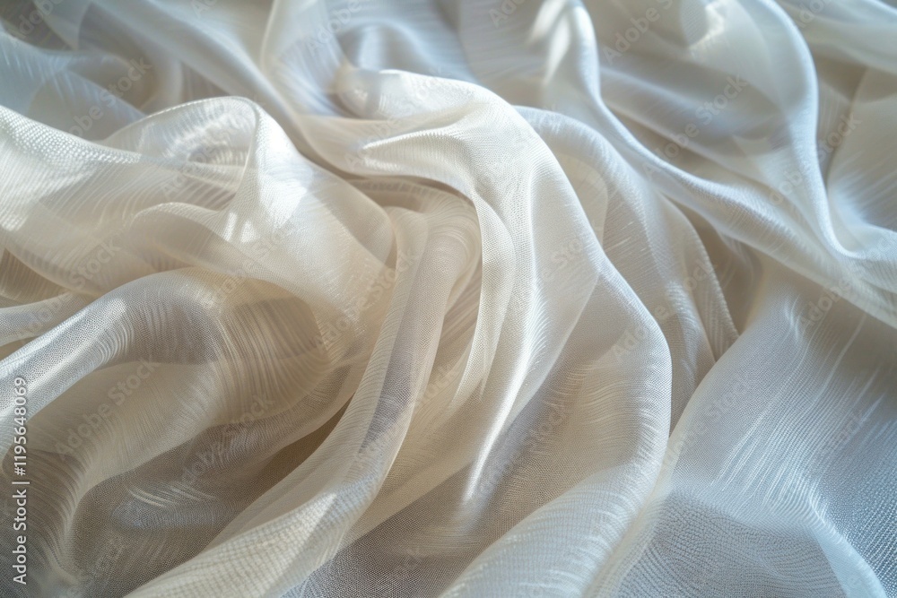 White transparent silk fabric lying in folds on table creating abstract background White transparent silk fabric lying in folds on table creating abstract background