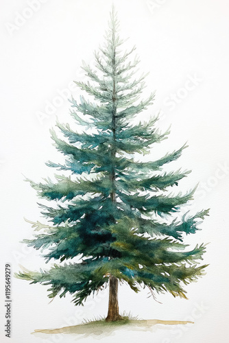 A Peaceful Watercolor Painting of a Spruce Tree in Tranquil Setting