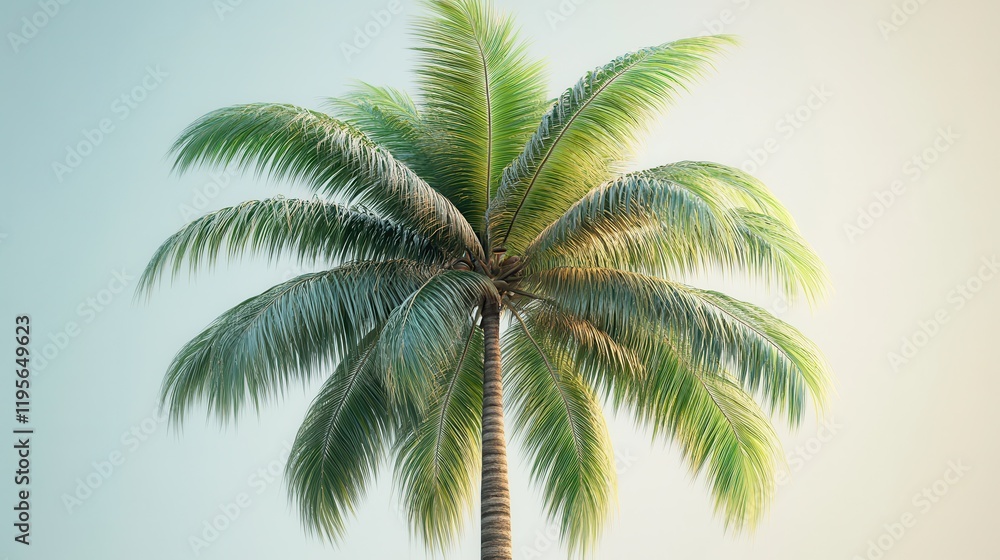 Fototapeta premium Lush green palm tree against clear sky