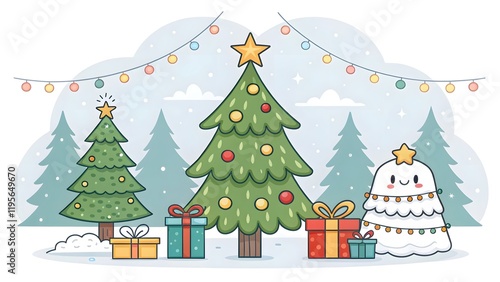 Cheerful Christmas Trees with Festive Decorations and Gifts V7