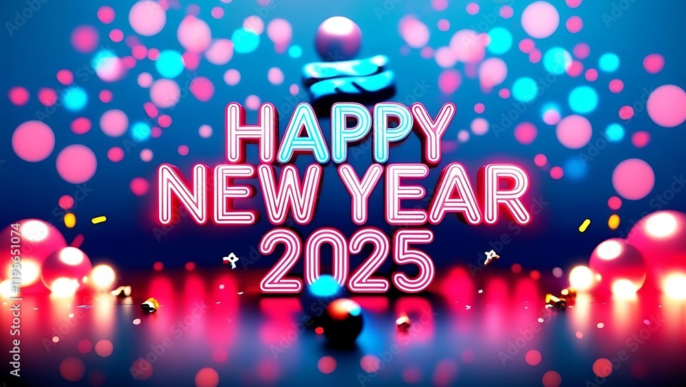 Happy New Year 2025 neon lettering generative ai Happy New Year 2025 neon lettering generative ai