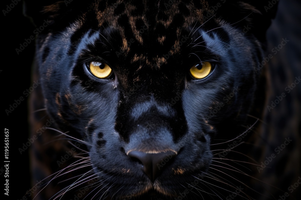 Wild Eyes of Black Panther - Close Up on Face of Striped Predator in the Wild Wild Eyes of Black Panther - Close Up on Face of Striped Predator in the Wild