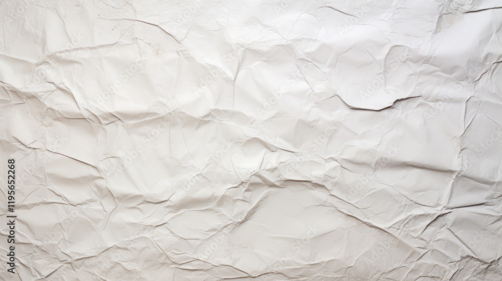 Fototapeta premium Wrinkled Paper Texture Background in White. Grunge Old Rough Blank Page for Vintage Designs