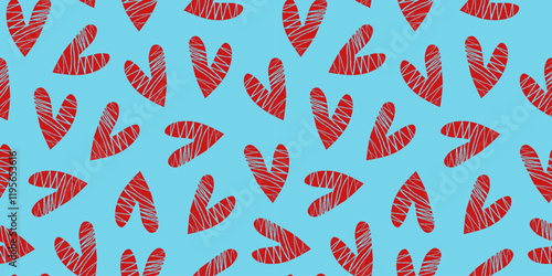 Seamless pattern. Valentines day. Heart shape, hand drawn icons, doodles. Repeating background.