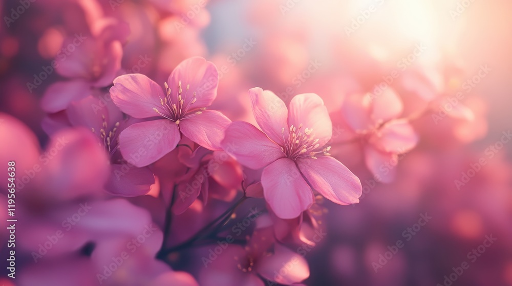 Cherry blossoms in sunlight with soft pink petals Cherry blossoms in sunlight with soft pink petals