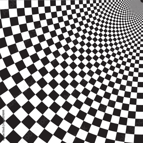 Optical checkered spiral illusion background. Magic psychedelic pattern, swirl illusions and hypnotic abstract card.