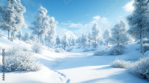 Wallpaper Mural Snow-covered winter landscape with trees and mountains. Torontodigital.ca