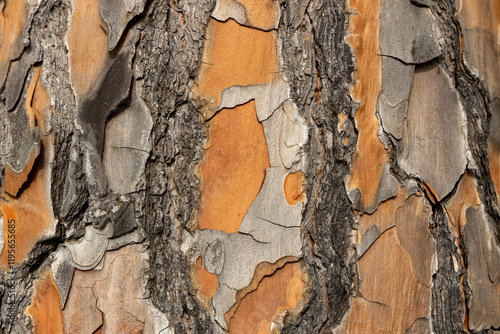 Maritime Pine, Pinus pinaster trunk symbol. Texture made of maritime pine tree bark. Beautiful Maritime Pine, Pinus pinaster trunk background. Conceptual image. Peaceful nature. photo