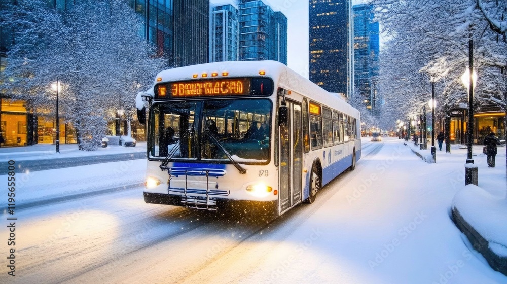 Obraz premium Snow-Covered Bus on Frosty Street