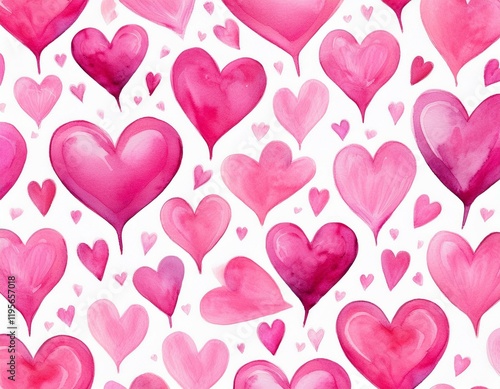 seamless pattern of watercolor pink hearts on white background