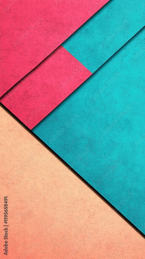 Fototapeta premium A vibrant arrangement of textured paper in shades of pink, teal, and orange, showcasing a modern and artistic aesthetic.