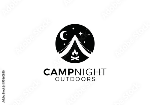 night camp logo. campfire, forest, travel, adventure, camping symbols vector design