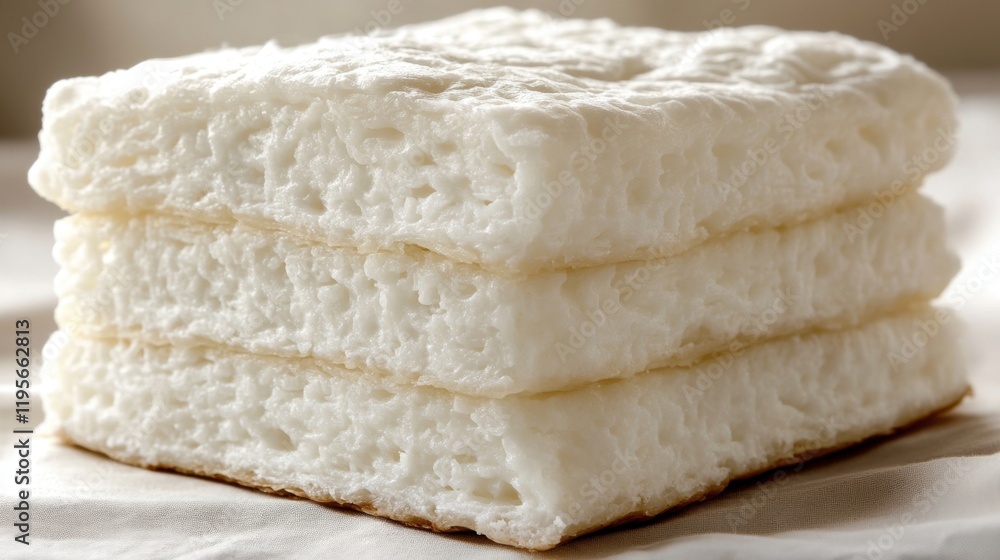 Soft and Fluffy White Bread Slice on Light Background Soft and Fluffy White Bread Slice on Light Background