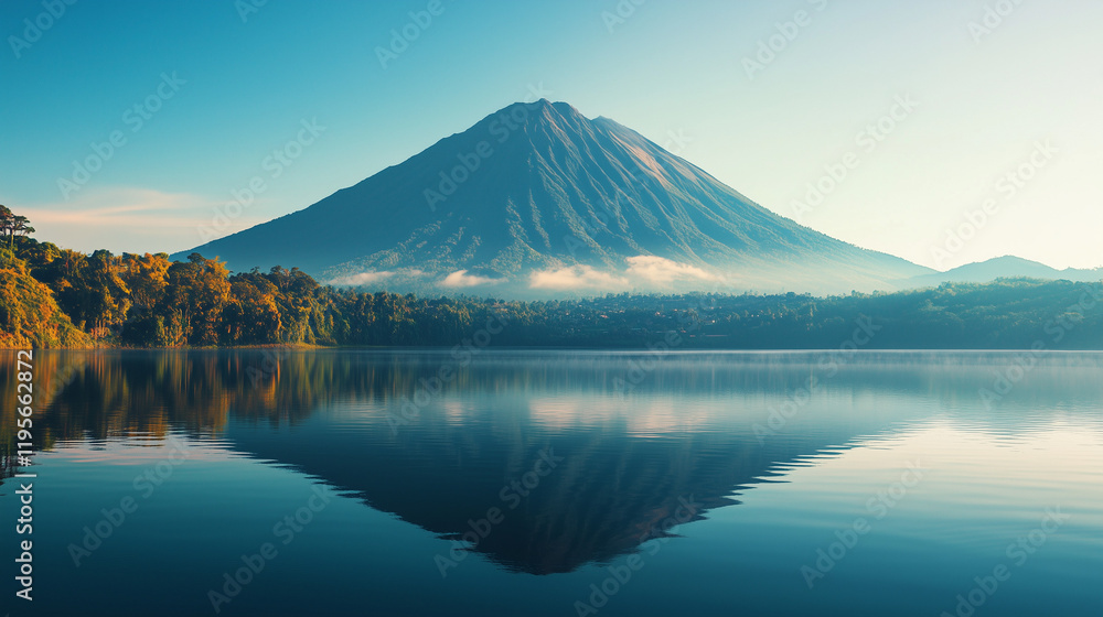 Volcanic Mountain Reflection in Calm Lake at Morning Light Serene Nature Photography
Volcanic Mountain Reflection in Calm Lake at Morning Light Serene Nature Photography