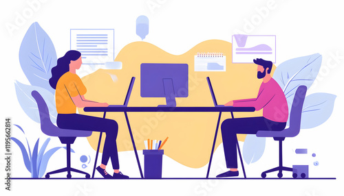 Web developers using a computer together in an office