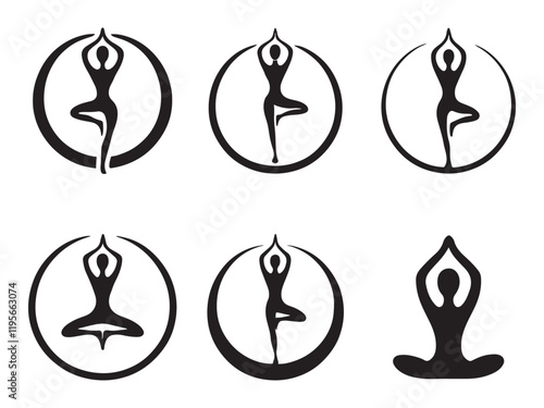 Yoga set silhouette vector art illustration on white background