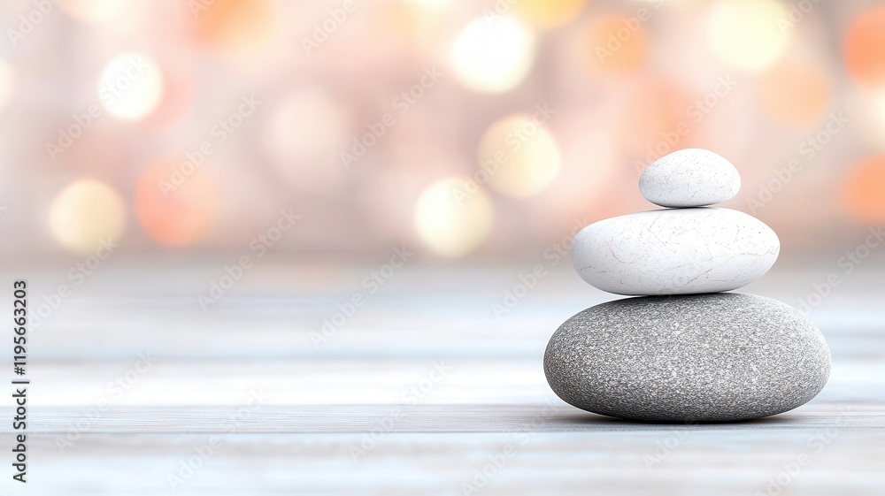Balance proportion wellness concept. Three stacked stones on a textured surface with a soft bokeh background. Balance proportion wellness concept. Three stacked stones on a textured surface with a soft bokeh background.