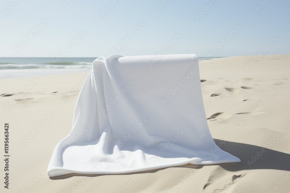 Minimalistic White Beach Towel on the Sand for Your Summer Holiday Needs - Downloadable Photograph Minimalistic White Beach Towel on the Sand for Your Summer Holiday Needs - Downloadable Photograph