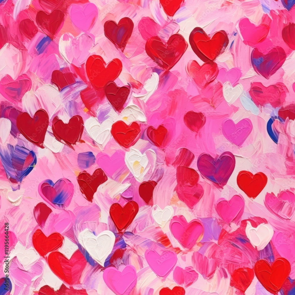 vibrant abstract painting of red, pink, and white hearts on a textured pink background concept of greeting cards, romantic event decorations, Valentine's day vibrant abstract painting of red, pink, and white hearts on a textured pink background concept of greeting cards, romantic event decorations, Valentine's day