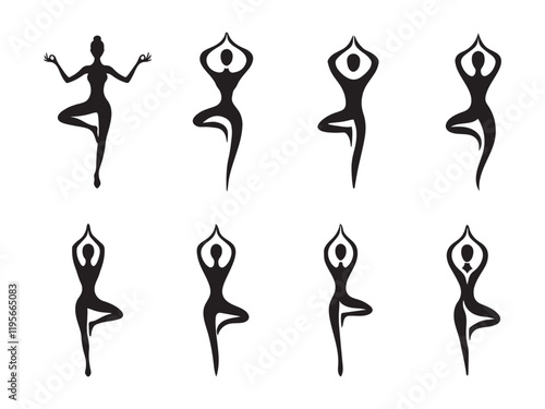 Yoga set silhouette vector art illustration on white background