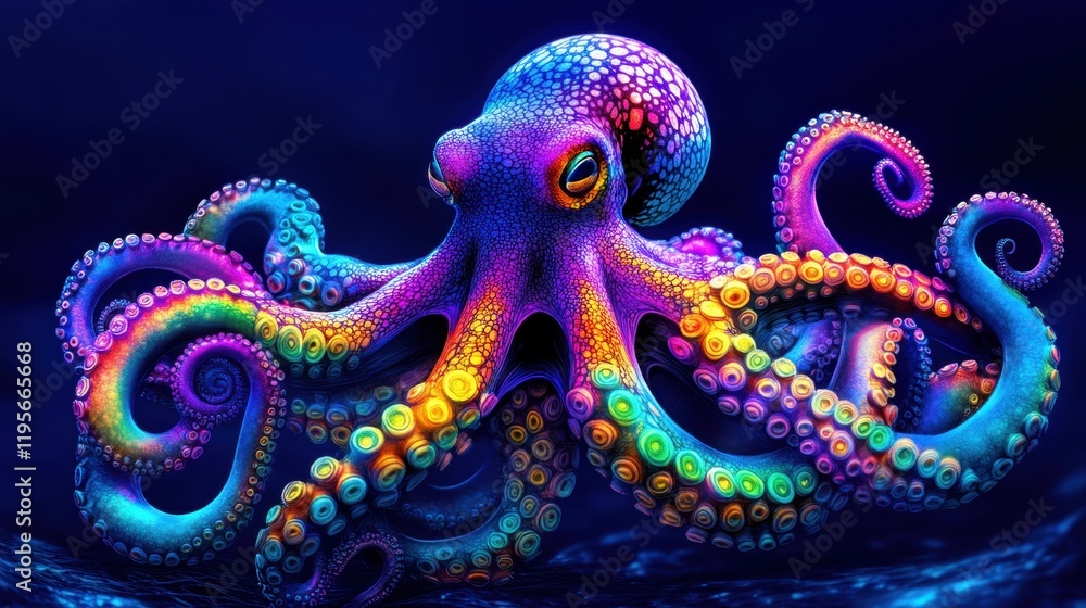 Obraz premium Colorful octopus in deep ocean with vibrant tentacles and textures