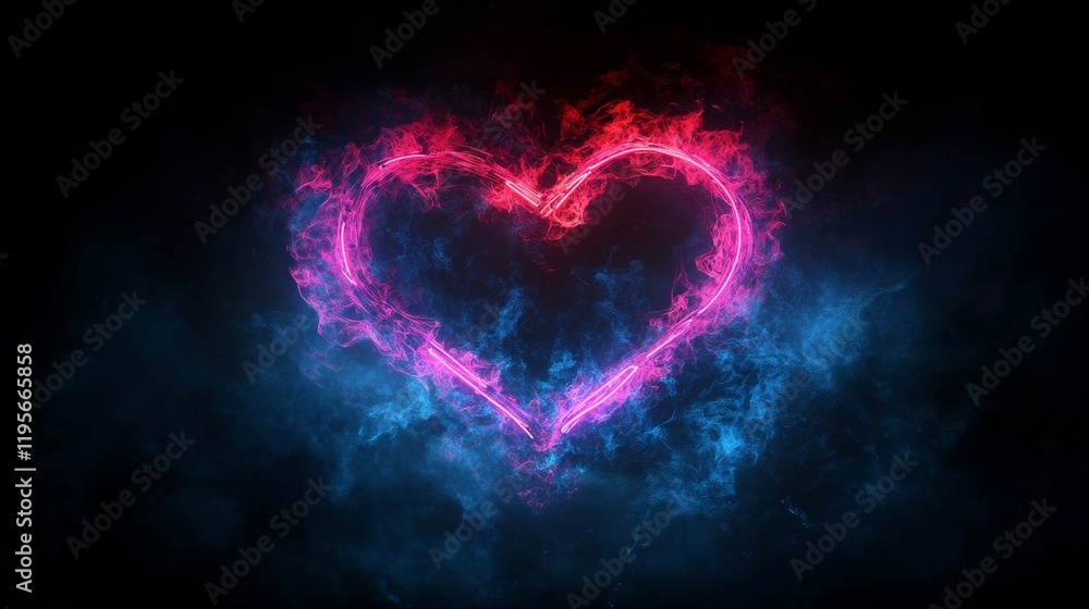 A vibrant neon light in the shape of a heart, glowing in a dark ambiance. Perfect for Valentine's Day and modern decor. A vibrant neon light in the shape of a heart, glowing in a dark ambiance. Perfect for Valentine's Day and modern decor.