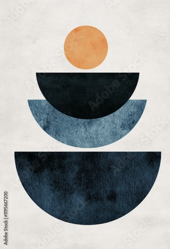 Geometric shapes in earthy tones create a harmonious and balanced composition in abstract art